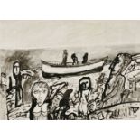 *John Bellany RA (1942-2013)FIGURES ON A BEACHSigned l.l., pen and ink and wash59 x 83cm,