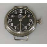 An Elgin sterling silver USA air force mechanical watch head, with black enamel dial, and subsidiary