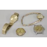 A 9ct gold Miss Tudor ladies bracelet wristwatch, marked 375, an Omega ladies watch head with