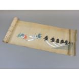 A 20th century Japanese hand scroll, painted with activities of court life, inscribed and signed,