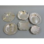 Six silver dishes, including a silver Armada dish, pierced decorated bonbon dish, and an ashtray,