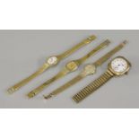 A ladies 9ct gold Omega mechanical bracelet watch, a gentleman's rolled gold Waltham USA watch,