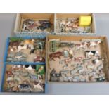 Five boxes of Britain's lead farm animals, including horse roller, two carts, a stand with milk