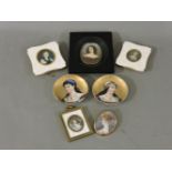 Four silver photo frames, tallest 19cm, five various miniatures, including two with 'piano key'