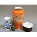 A collection of miscellaneous items, including Chinese and Japanese cloisonné, a pair of Seto vases,