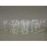 Six Venetian glasses, with etched decoration, and six trumpet glasses