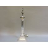 A Corinthian column silver plated lamp base, stamped G S, 36.5cm high