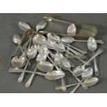 Various silver, including teaspoons, silver tongs, two caddy spoons, etc, 10oz