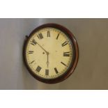 An English single fusee wall clock, circa 1860, having a white painted dial with Roman numerals, the