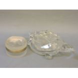 A Lalique Daphne moulded glass powder box, signed to the underside, and a Murano glass turtle