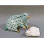 A Herend fishnet rabbit figure, restored, and a Coalport Arctic fox