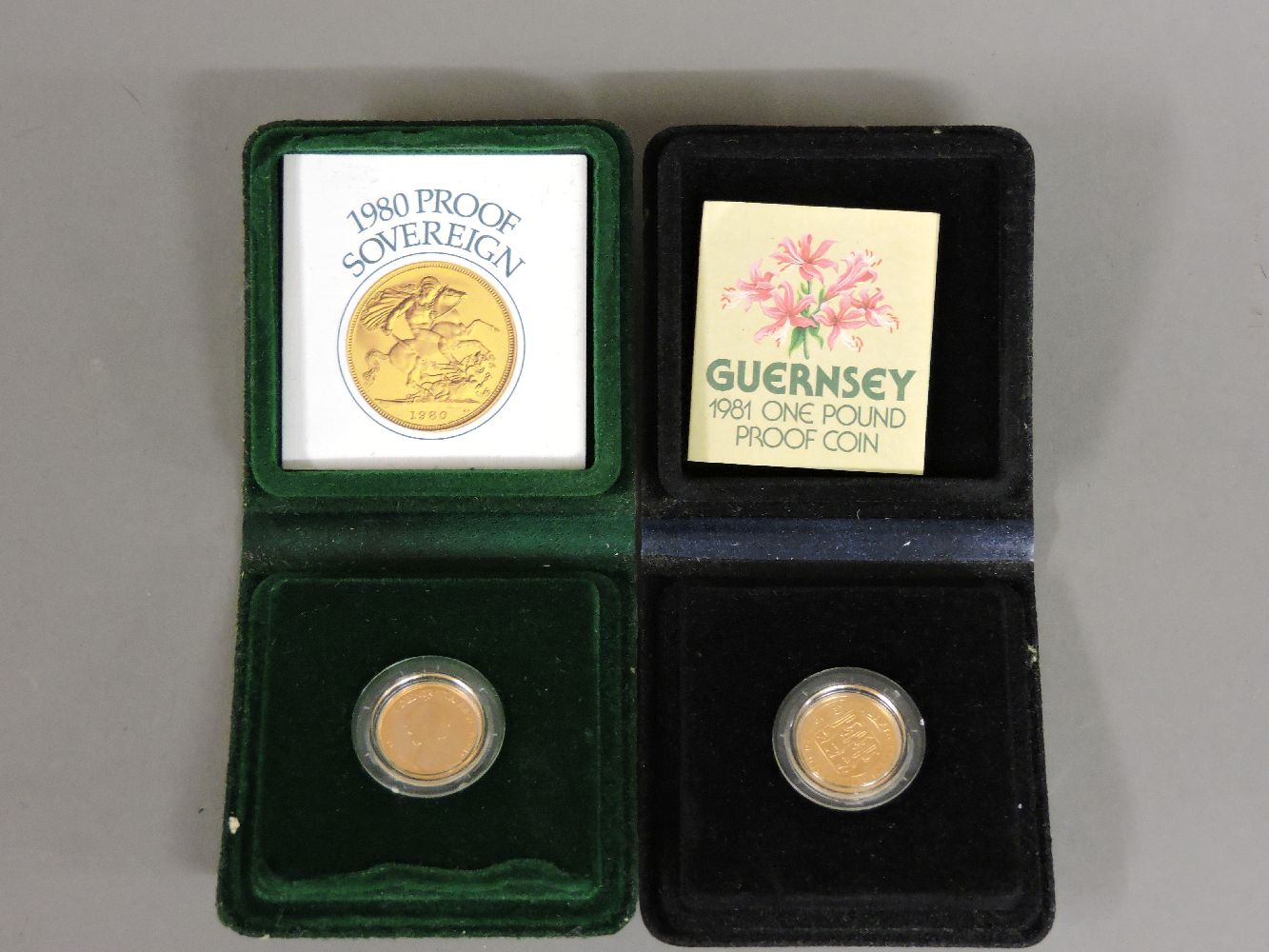 A 1980 proof gold sovereign, together with a 1981 Guernsey gold one pound coin