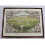 A reproduction cricket print, 'English and Australian Cricketers', 66 x 90cm