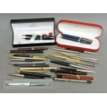 A quantity of ballpoint and fountain pens, including a cased Parker 'Sonnet', Hay, Eversharp, etc
