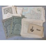 Two boxes of loose maps, prints, bookplates, including A&C Black, 1844-1851, Weekly Dispatch,
