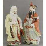 Two late 20th century large Chinese porcelain house gods, 'Shou Lao' and 'Fu', each with transfer