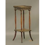 A Louis XVI style mahogany and beechwood stand, with a marble top, 31cm square