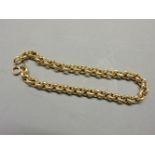 A hollow belcher link chain, stamped 18ct, extended links, 13.64g
