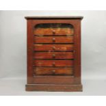 A Victorian stained eight drawer collector's cabinet, with glazed front, empty, all top glazed, 43cm