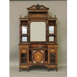 An inlaid Victorian rosewood mirror back sideboard, the central mirror flanked by columns over a