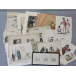 A collection of Georgian fashion prints, comical sketches, and a watercolour by Anderson