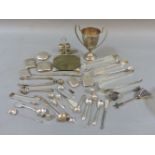 A parcel of silver items, including vesta cases, sugar tongs, and button hooks