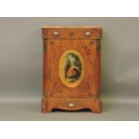 A Louis XV style marble top commode, 74 x 93cm wide, and a similar cupboard, 67cm wide