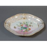 A Derby dish, painted with flowers, Stevenson and Hancock mark, signed J H Ratcliffe, 28cm long