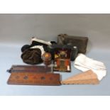 A pair of kid leather gloves, two evening bags, a Mauchline ware box, a J Lizars 'challenge' camera,