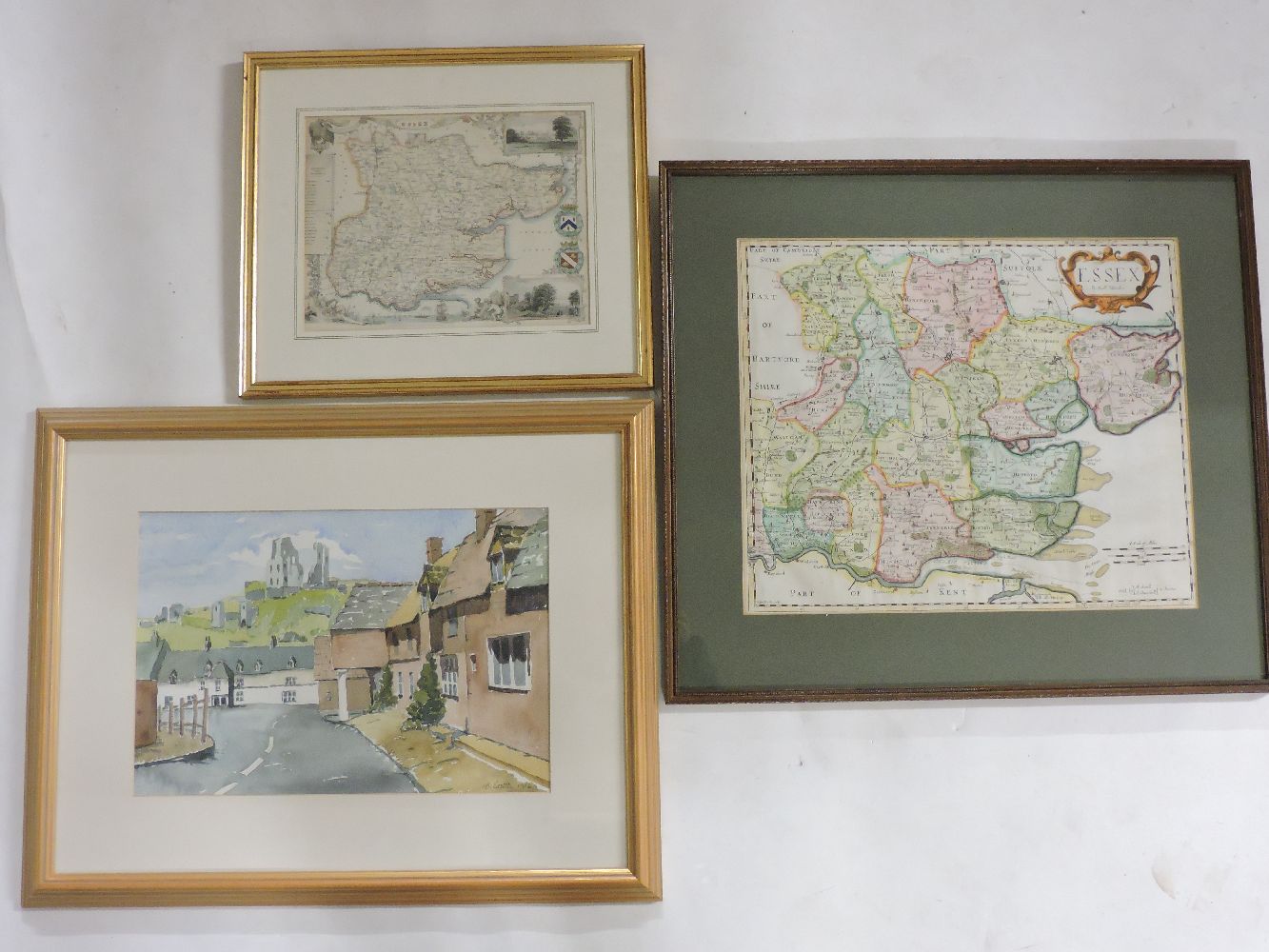 A Map of Essex, by Robert Morden, 35 x 42cm, another, and a watercolour