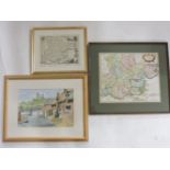 A Map of Essex, by Robert Morden, 35 x 42cm, another, and a watercolour