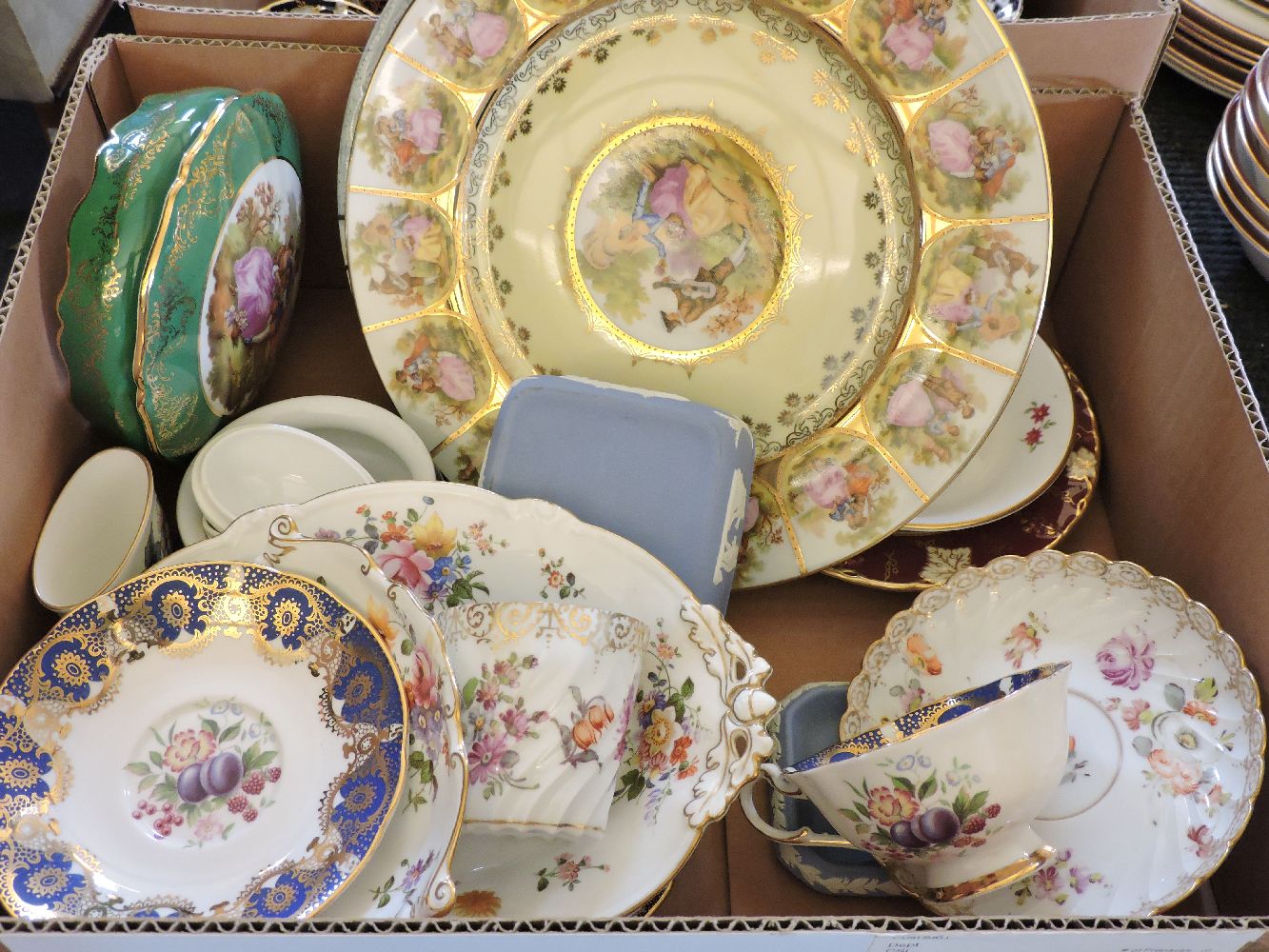 Staffordshire Imari tea wares, including a Royal Crown Derby plate, mixed porcelain cups and - Image 2 of 2