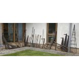 Agricultural tools, including two hay knives, slashers, billhooks, etc