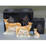 Three various Royal Crown Derby porcelain paperweights, to include Cheetah, Daddy Cheetah, and