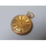 An 18ct gold key wound open faced pocket watch, with gold engine turned dial with three colour