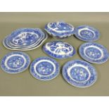 A Ridgeways blue and white part child's dinner service, including a tureen cover and stand