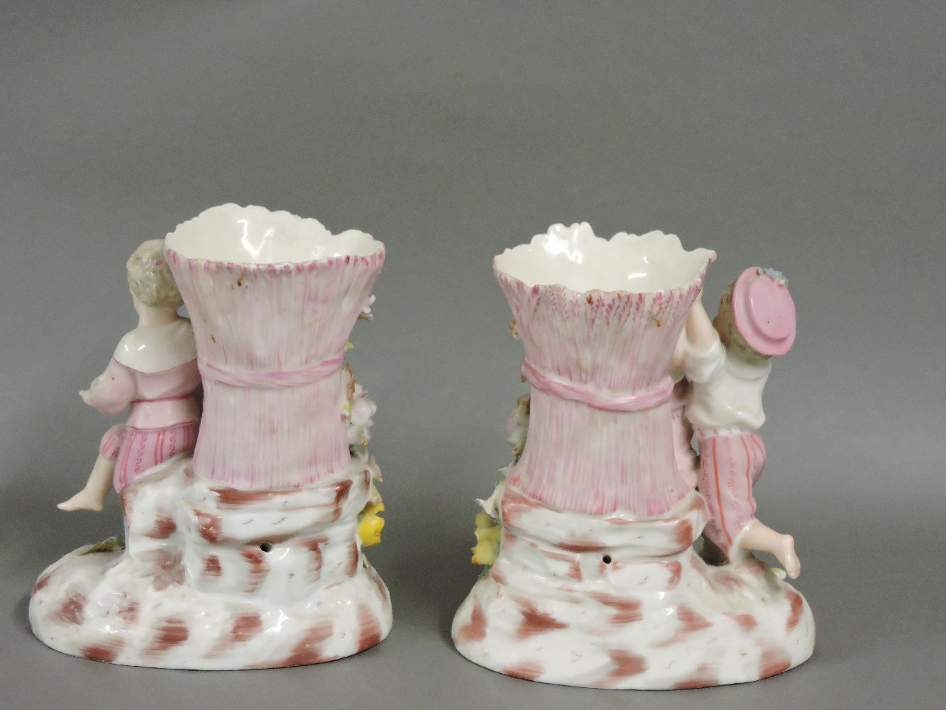 A pair of Continental porcelain spill vases, and a Staffordshire dog - Image 2 of 6