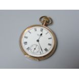 A 9ct gold Waltham USA open faced pocket watch, with presentation inscription to the gold cuvette,