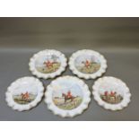 Five Royal Crown Derby hunting scene plates, each signed E M Pell