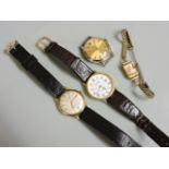 An 18ct gold ladies mechanical strap watch, with later gilt metal bracelet, a 9ct gold gentleman's