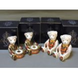 Four various Royal Crown Derby porcelain paperweights, to include two copies of Debonair Bear, and