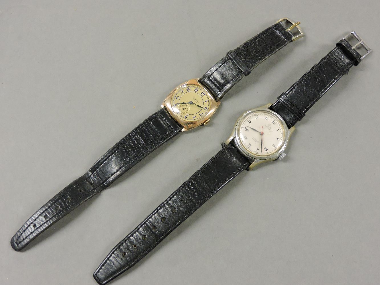 A gentleman's 9ct gold Mappin mechanical strap watch, with Arabic numerals and subsidiary seconds