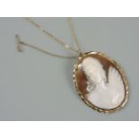 An Italian carved shell cameo brooch/pendant, of a young girl holding a fan, signed DMM, Naples, G