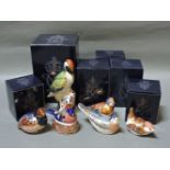 Six various Royal Crown Derby porcelain paperweights, to include Newstead Woodpecker, Linnet,