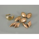 A pair of 9ct gold lozenge shaped cufflinks, a pair of gold oval cufflinks with engraved