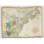 John Wallis,A New Map of the United States of America,19th century, hand coloured map,46.5 x 55cm