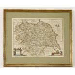 Jan Janssen,Yorkshire,17th century, hand coloured map,39.5 x 49.5cm