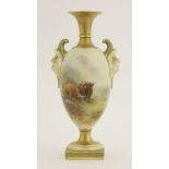 A Royal Worcester Vase,dated 1910, painted with highland cattle, signed 'H Stinton' numbered 1716