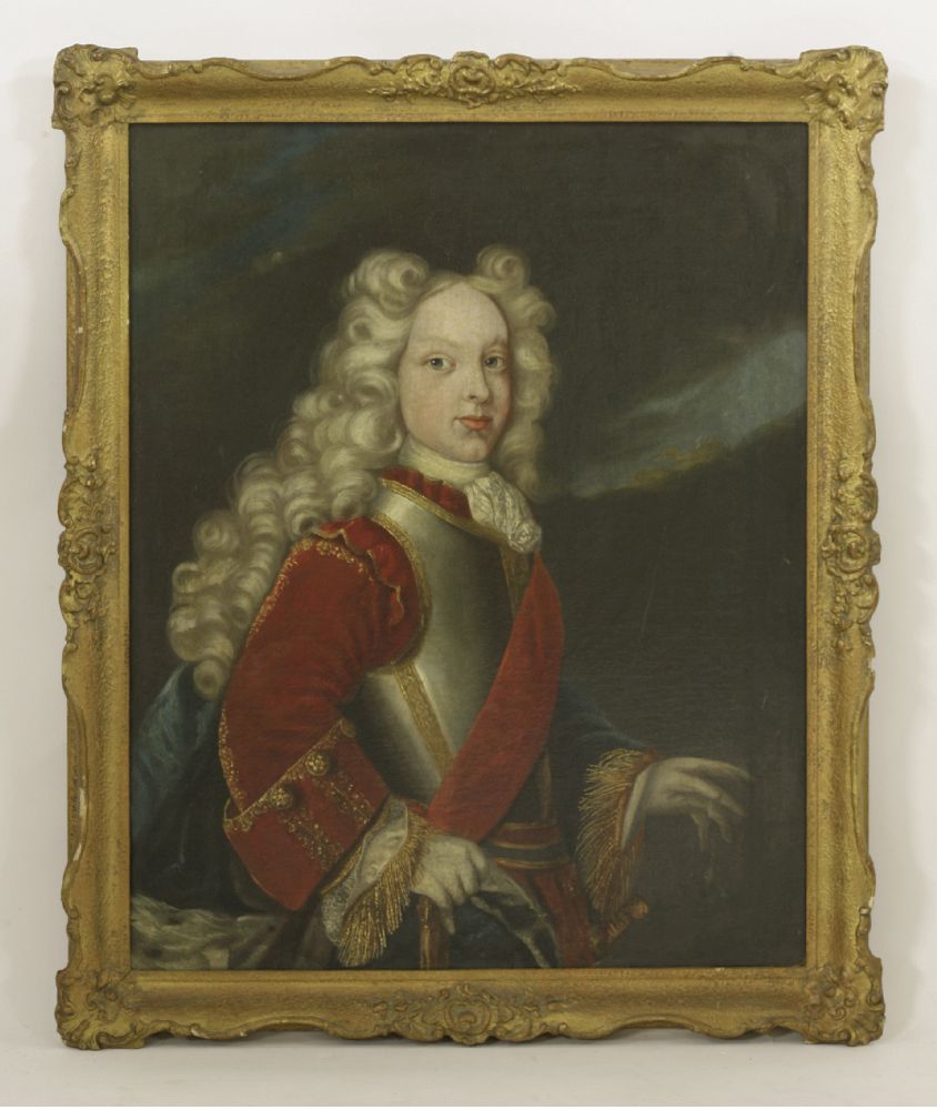 Italian School, early 18th centuryPORTRAIT OF A YOUNG NOBLEMAN, HALF LENGTH IN A RED COAT AND - Image 2 of 3