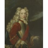 Italian School, early 18th centuryPORTRAIT OF A YOUNG NOBLEMAN, HALF LENGTH IN A RED COAT AND
